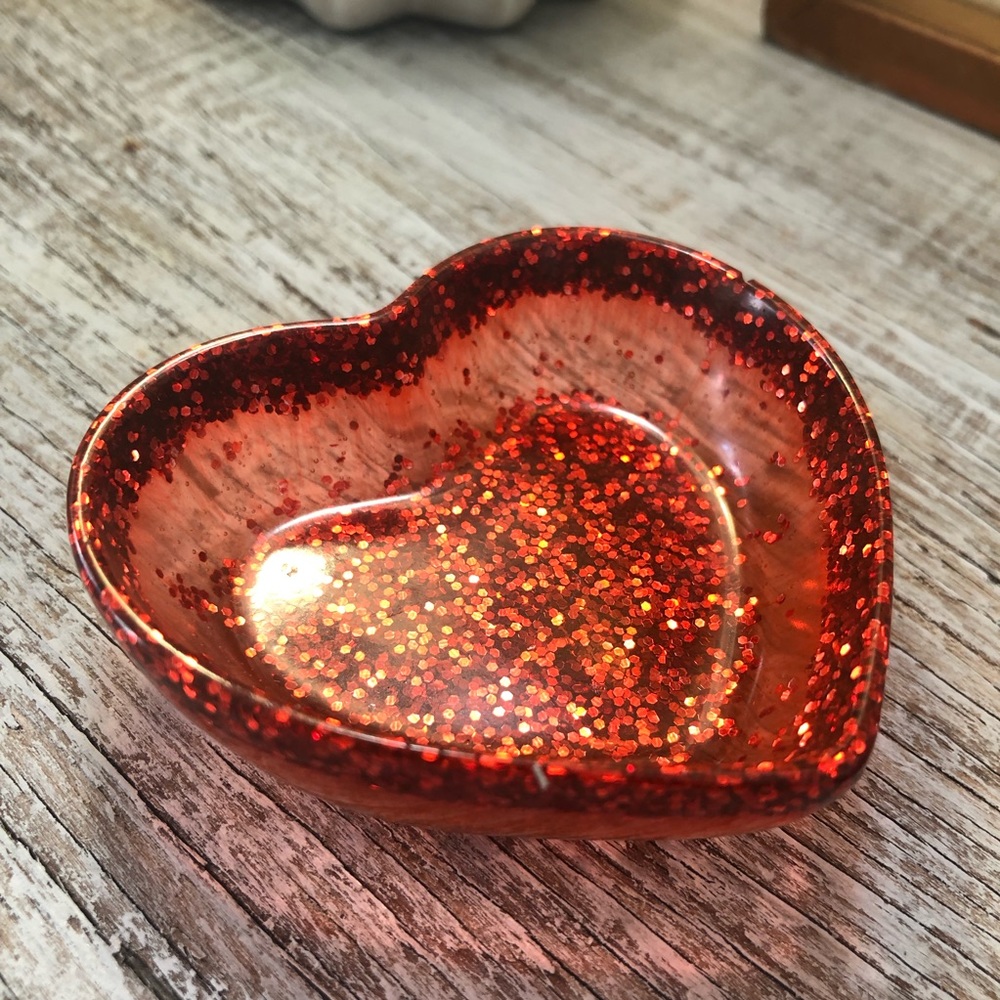 Red Glitter Glam Heart Dish For Jewelry, Rings & Trinkets